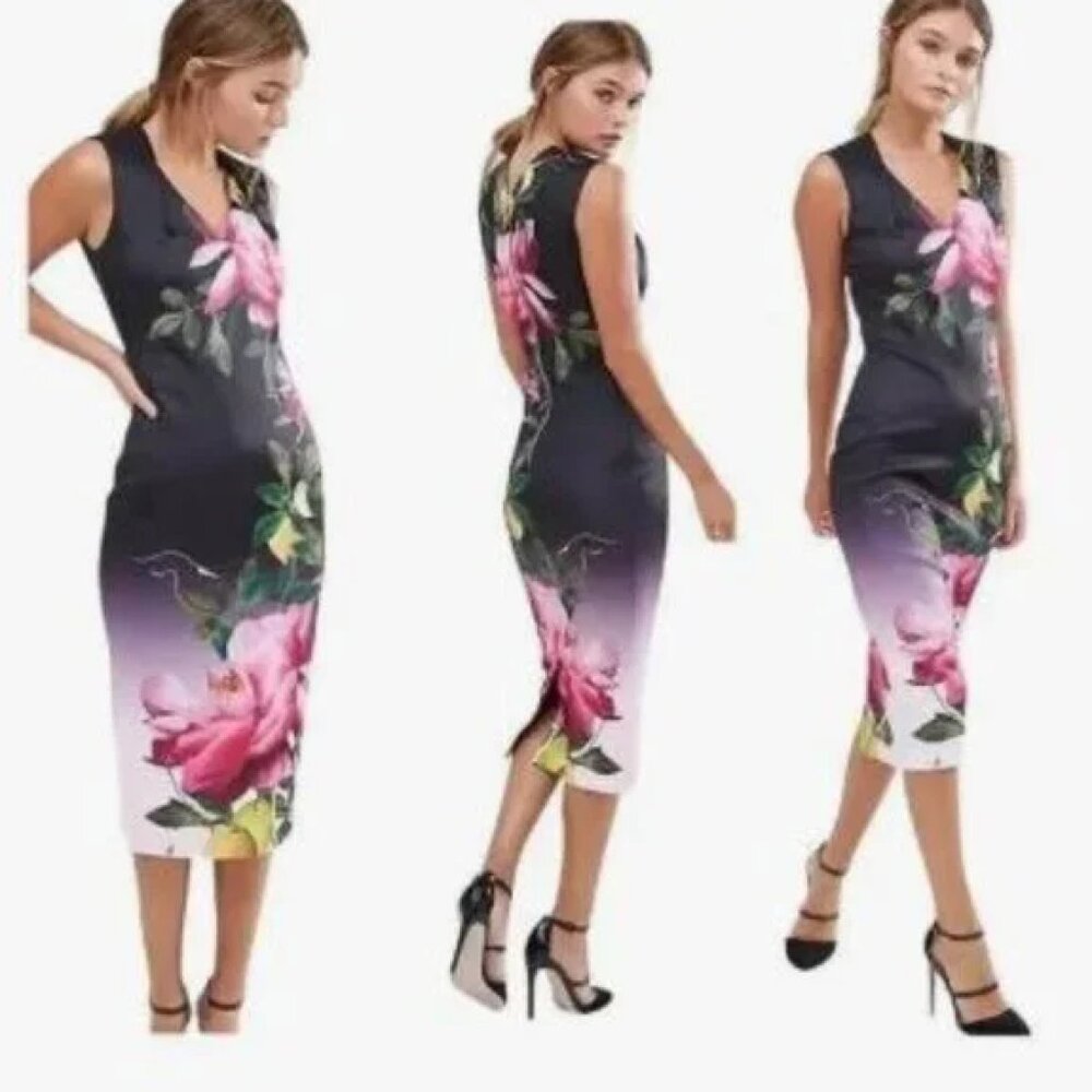 Ted Baker London Oldiva Citrus Bloom Floral Midi Dress, size 1 NWT